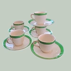 Alfred Meakin England Miniature Espresso Tea Cup Saucer Set 5 Green Gold Trim